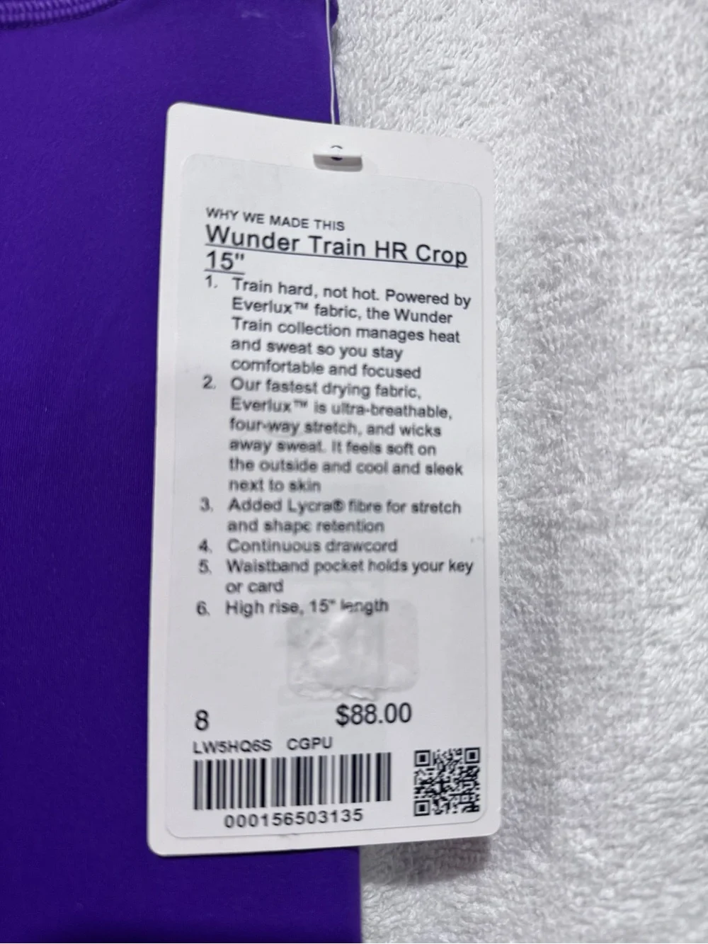 NWT Lululemon Wunder Train HR Crop 15”